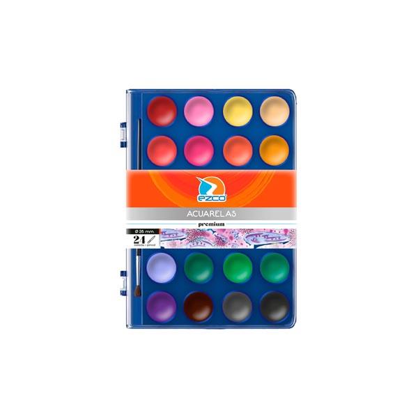 ACUARELA EZCO X 24 COLORES ESTUCHE + PINCEL (404100-24)