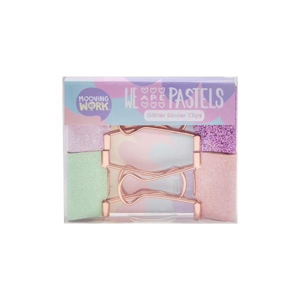 Pastel Glitter Binder Clips x 4 - Código 2020305