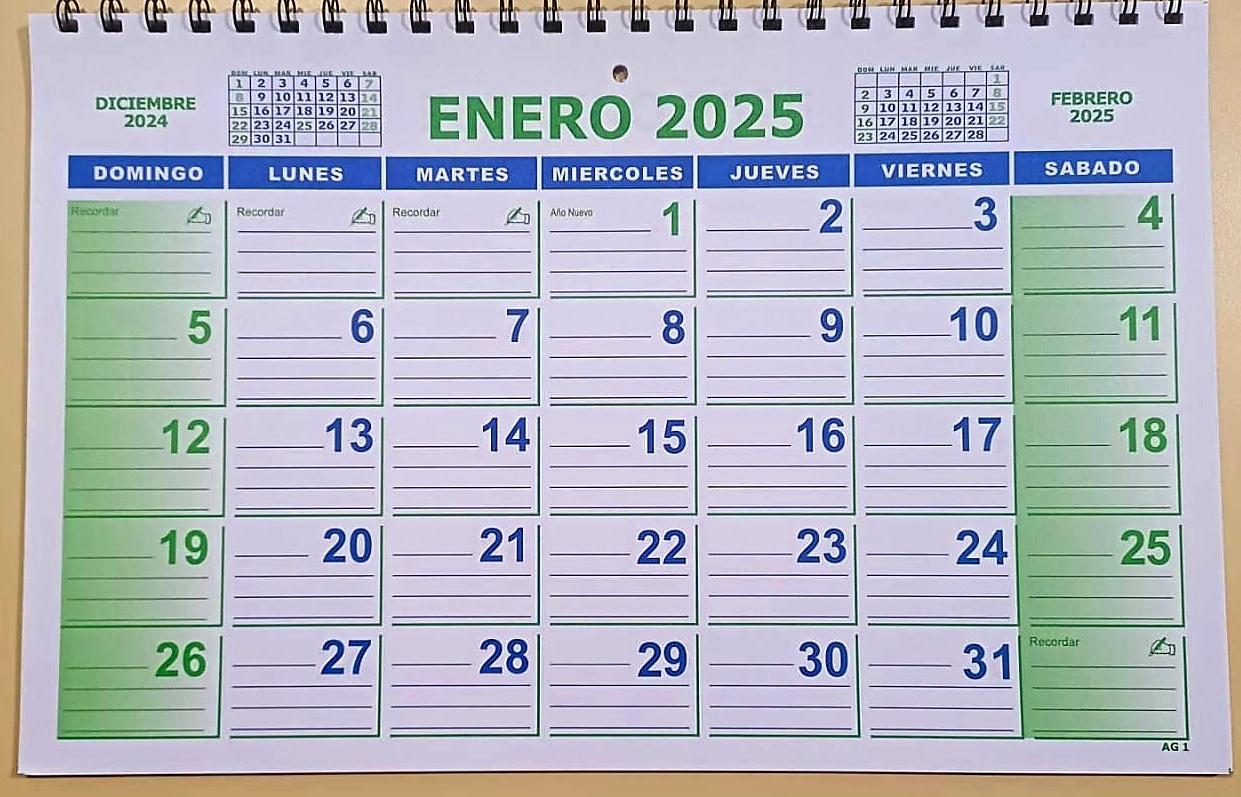 CALENDARIO  MENSUAL (AG-1 ) 35X22