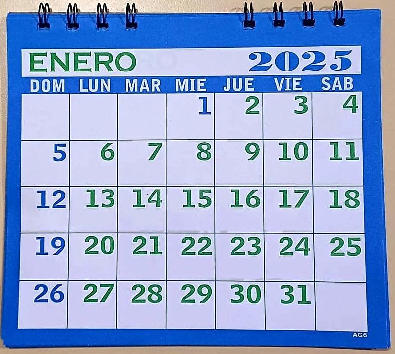 CALENDARIO   MENSUAL (AG-6) 16X14 2025