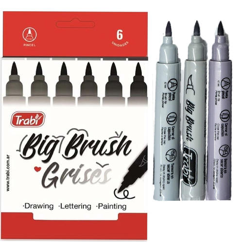 MARCADOR BIG BRUSH X6 GRISES