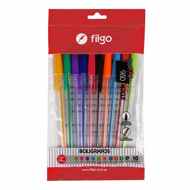 BOLIGRAFO FILGO STICK 026 COLORS X 10 COLORES SURTIDOS (SK10-F10-SUR)