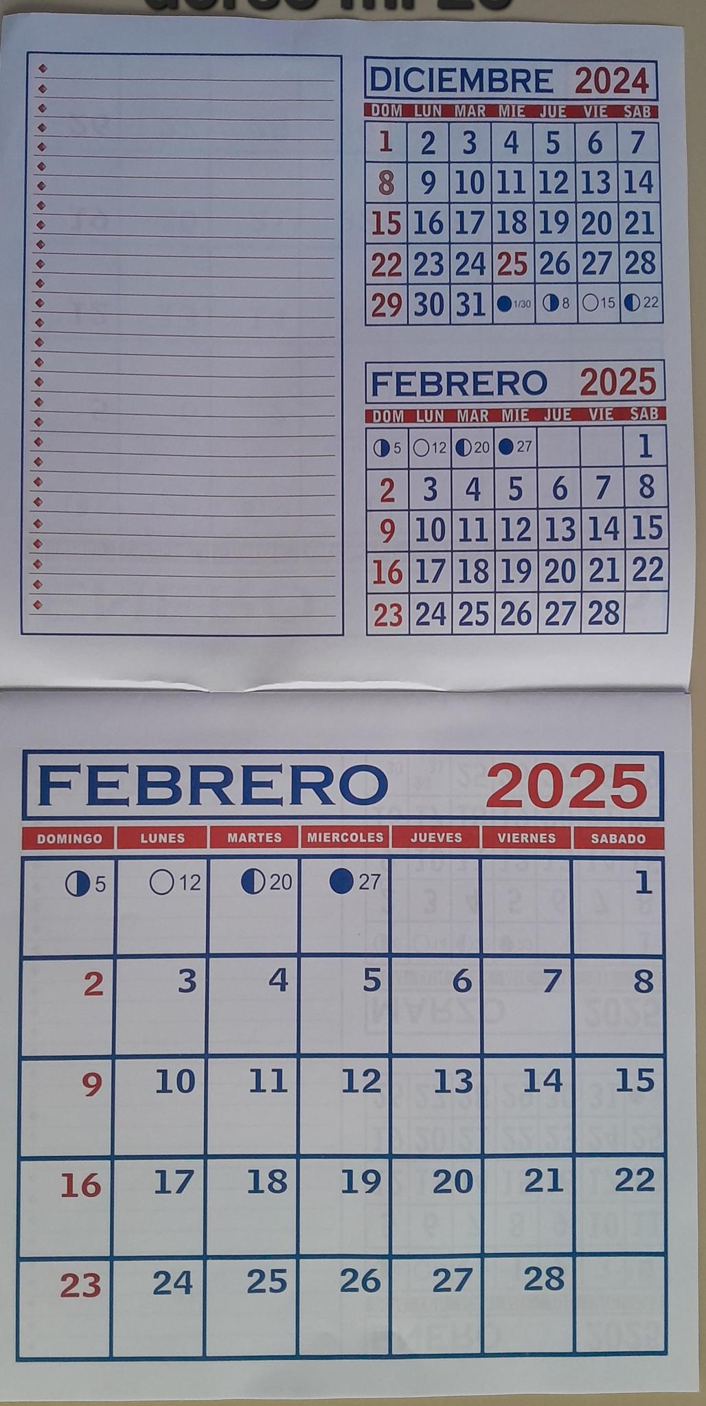 CALENDARIO MENSUAL   ( ML-25 )    23X25     2025 