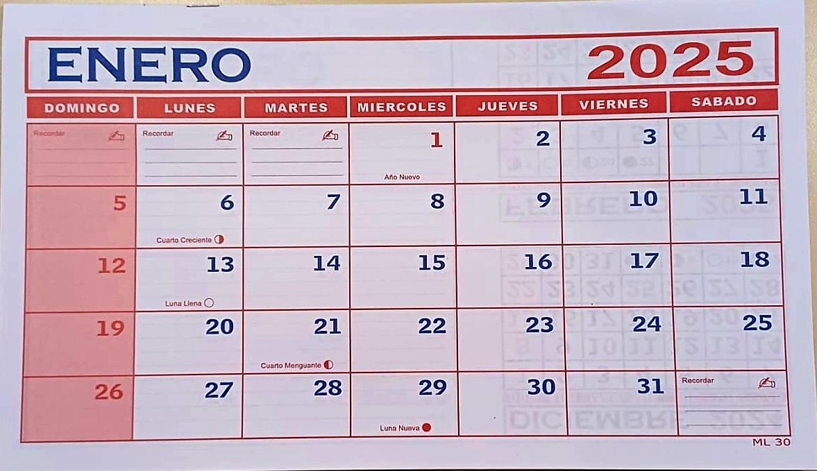 CALENDARIO MENSUAL  ( ML -30 )  30X18   2025