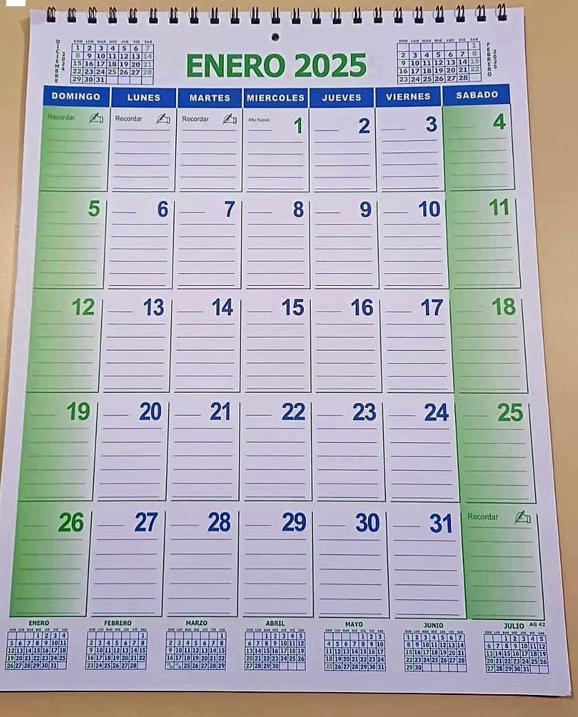 CALENDARIO  MENSUAL (AG-42 ) 31X40