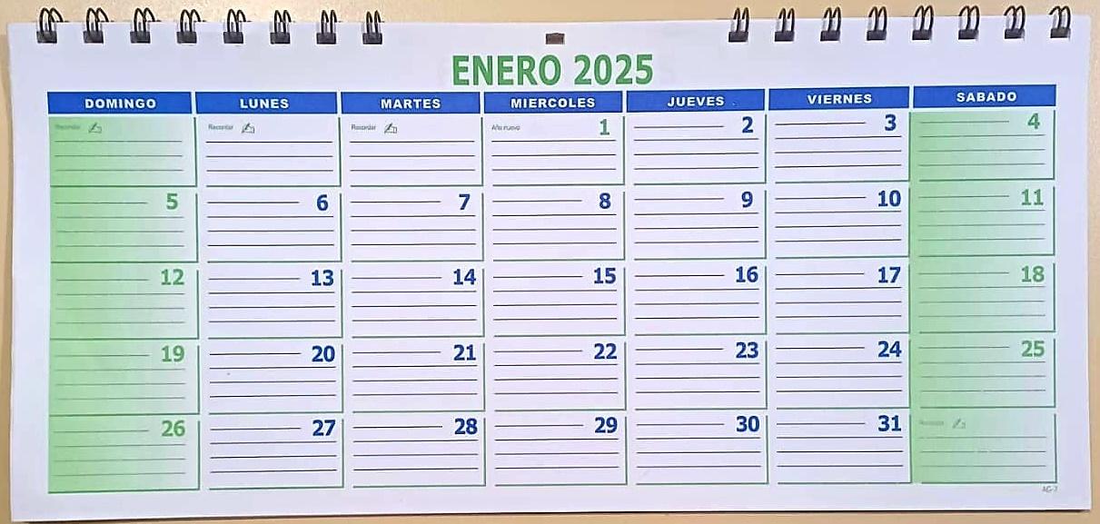 CALENDARIO MENSUAL (AG-7) 30X15