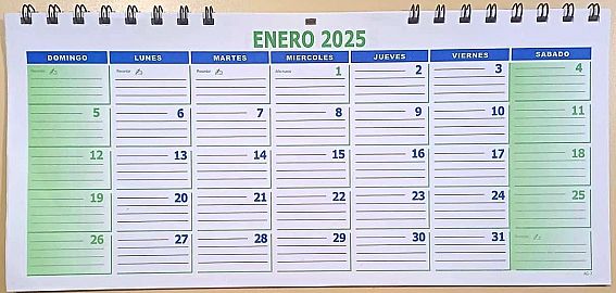 CALENDARIO MENSUAL (AG-7) 30X15